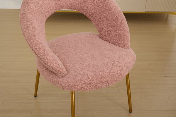 English Elm 061-Set Of 1 Plush Pink Teddy Fabric Dining Chair With Gold Legs - Ergonomic Design & Cozy Elegance W527P255486
