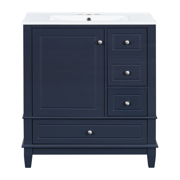 English Elm Christopher Knight Home® - 30" Freestanding Bathroom Vanity with Ceramic Sink, Soft-Close Door, Gold Knobs & 3 Drawers, Durable Painted Finish Blue N759P225994C