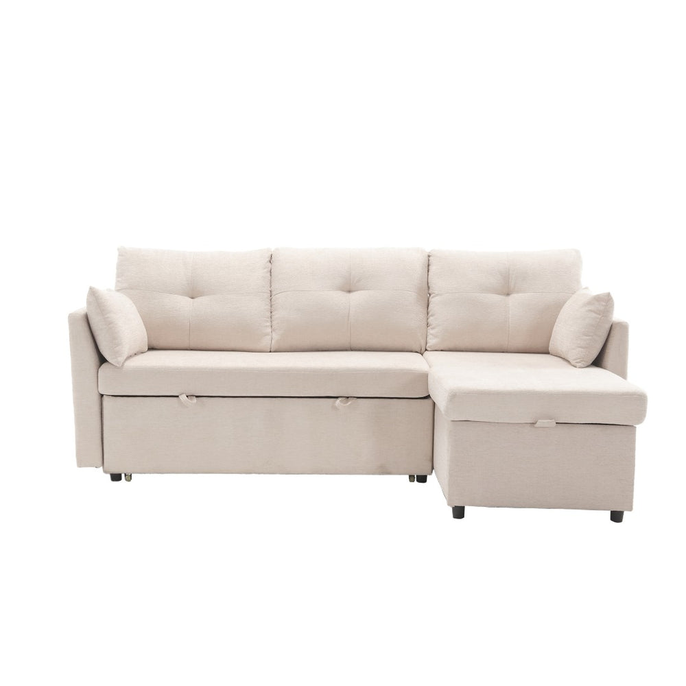 English Elm Sofa Sofa L-Shaped Sectional In Beige Corduroy - Luxurious Comfort, Sleeper, Storage & Easy Assembly! W1568P165480-GIGA