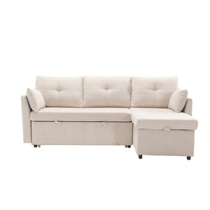 English Elm Sofa Sofa L-Shaped Sectional In Beige Corduroy - Luxurious Comfort, Sleeper, Storage & Easy Assembly! W1568P165480-GIGA