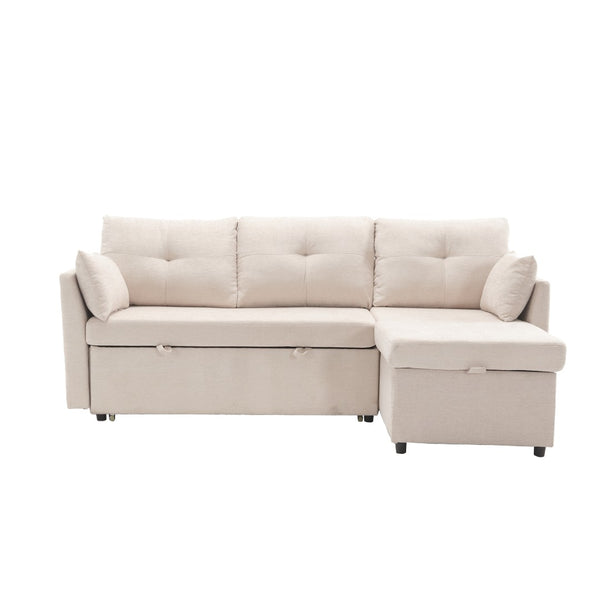 English Elm Sofa Sofa L-Shaped Sectional In Beige Corduroy - Luxurious Comfort, Sleeper, Storage & Easy Assembly! W1568P165480-GIGA