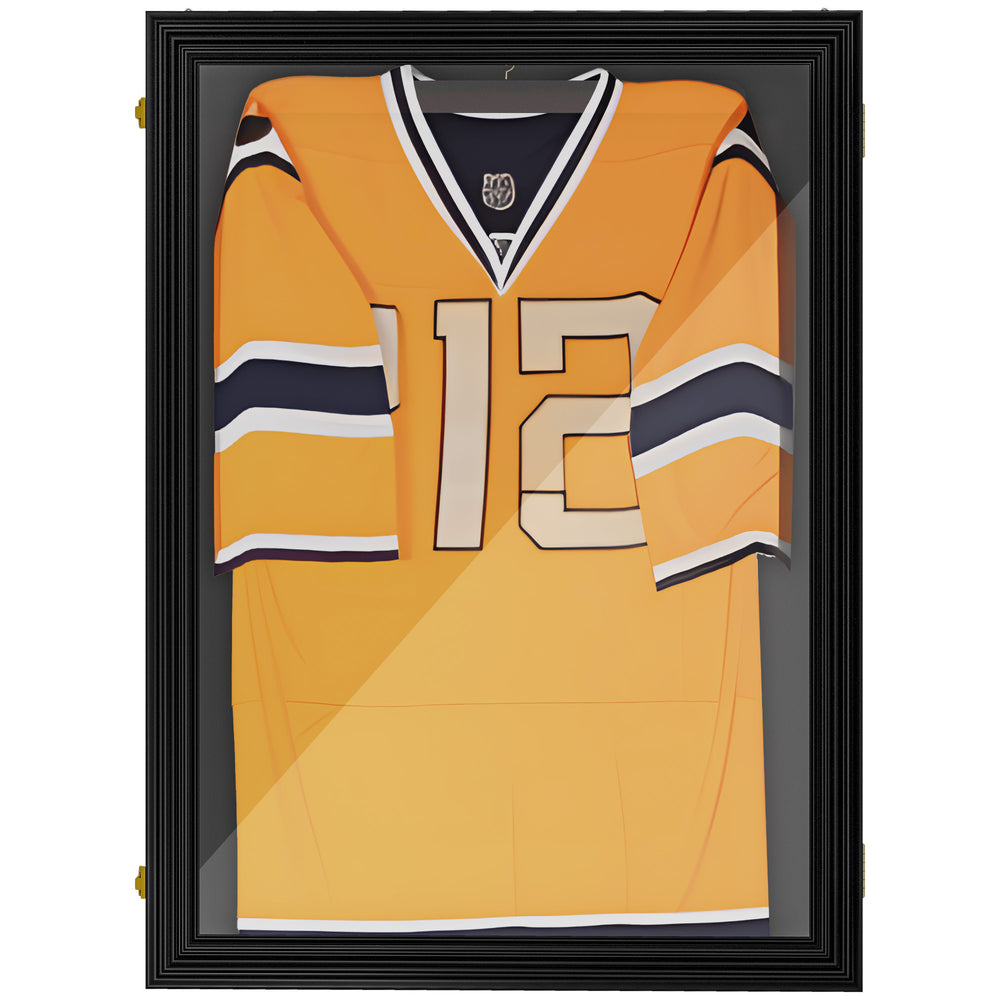 English Elm HOMCOM Black 24x32 Jersey Display Case – UV-Resistant Acrylic Shadow Box with Lockable Latches and Keys for Memorabilia Display and Wall Hanging W2225P217952