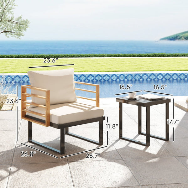 English Elm Stylish 3 Piece Outdoor Bistro Set Steel Frame Wood Grain Cushioned Balcony Patio T3971P446056