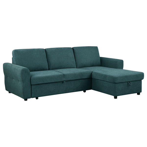 English Elm Kenna Teal Blue Sleeper Sectional with Storage Ottoman, Tufted Upholstery, Rounded Arms, Modern Comfort B062S01105