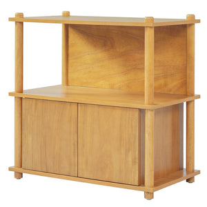 English Elm Wood Grain Nightstand with Open Shelves and Cabinet for Modern Bedroom Storage N758P404669N