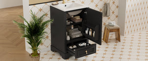 English Elm 20 Inch Bathroom Vanity with Ceramic Sink, Soft-Close Door, Adjustable Shelf, Smart Storage Organizing Design Black N729P299505B