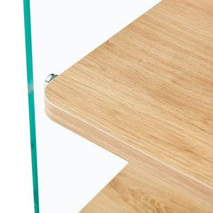 English Elm Three Triple-Layer Bedside Table with MDF Top & Tempered Glass Legs, Storage, Minimalist Warmth W1512P387008