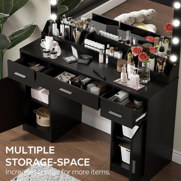 English Elm 47.2"vanity Desk with Lighted Mirror Three Drawers Mdf Makeup Table for Bedroom W2386P415281