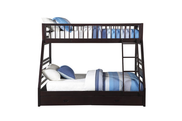 English Elm Jason Twin/Full Bunk Bed with Built-In Storage Drawers, Solid Wood Frame, Slatted Guardrail Design Espresso 85.5 L x 20.1 W x 12.4 H B2726S00488