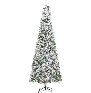 English Elm Snow Flocked Pencil Christmas Tree with Pine Cones Red Berries and Frosted Pvc Tips T3971P415496