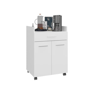 English Elm Kitchen Compact Cart with 2 Doors, 1 Drawer & 2 Shelves on 4 Swivel Wheels — White Engineered Wood Storage B097P350298