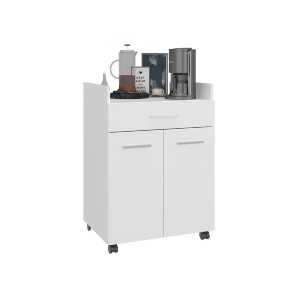 English Elm Kitchen Compact Cart with 2 Doors, 1 Drawer & 2 Shelves on 4 Swivel Wheels — White Engineered Wood Storage B097P350298