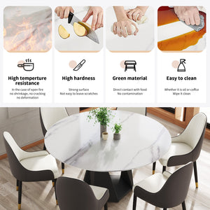 English Elm 59.05" Round Marble Dining Table - Elegant Black Iron Base, Seats 6-8, Modern Sintered Stone Design W1535S00401