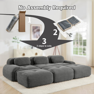 English Elm Three-seat Modular Corduroy Sectional Sofa with Ottomans for Living and Media Rooms Grey W714S01269