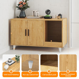 English Elm STARY Hidden Cat Litter Box Enclosure Furniture with Scratch Pad, Odor-Control, Sturdy 120LB Load Natural T3623P339385