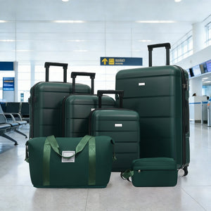 English Elm 6 Piece Hardshell Abs Travel Set with Spinner Wheels Combination Lock and Toiletry Bag Dark Green N732P391314M