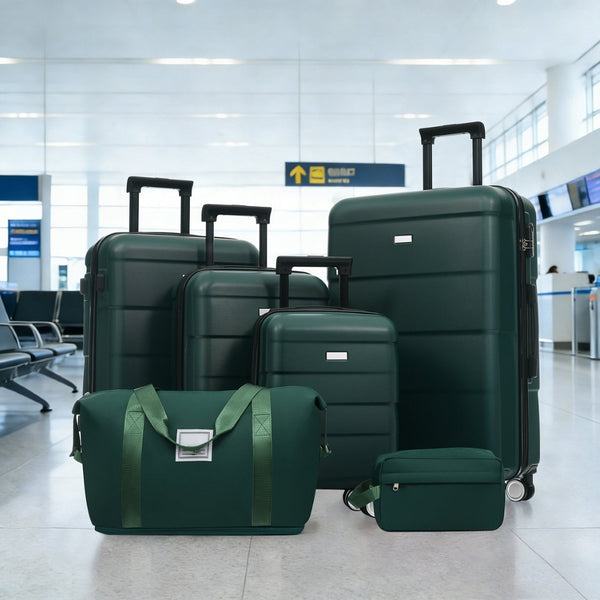English Elm 6 Piece Hardshell Abs Travel Set with Spinner Wheels Combination Lock and Toiletry Bag Dark Green N732P391314M