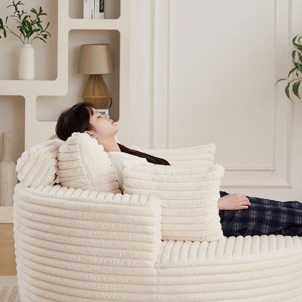 English Elm 50"l Corduroy Oversized Sleeper Chair with Neck Pillow Support for Lounge or Bedroom Beige W834P405862