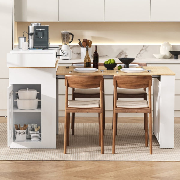 English Elm [video] Trexm Folding Bar Height Kitchen Island with Storage Drawers and Built-in Power Outlet XW000028AAK
