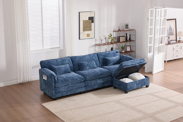 English Elm United Oversized 112" Modular Sectional Sofa - Modern Chenille Cloud Couch With Storage Ottoman & Usb Ports W1568S00190-GIGA