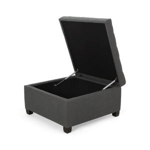 English Elm Upholstered Waffle Tufted Storage Ottoman with Birch Legs for Modern Living Rooms N757P377356E