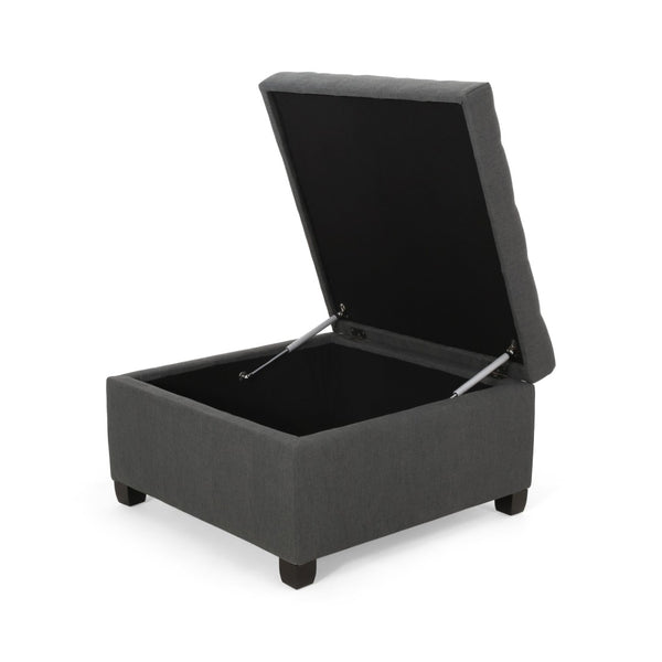 English Elm Upholstered Waffle Tufted Storage Ottoman with Birch Legs for Modern Living Rooms N757P377356E