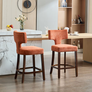 English Elm Mid Curved Backrest Bar Stools Set of 2 with Copper Nail Trim, High-Density Foam & Walnut Legs Orange W1143P296349