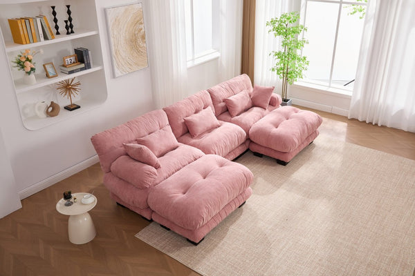 English Elm United We Win Plush U-Shaped Cloud Couch Set With 2 Ottomans & Bolster Pillows For Cozy Living Room W1568S00198-GIGA