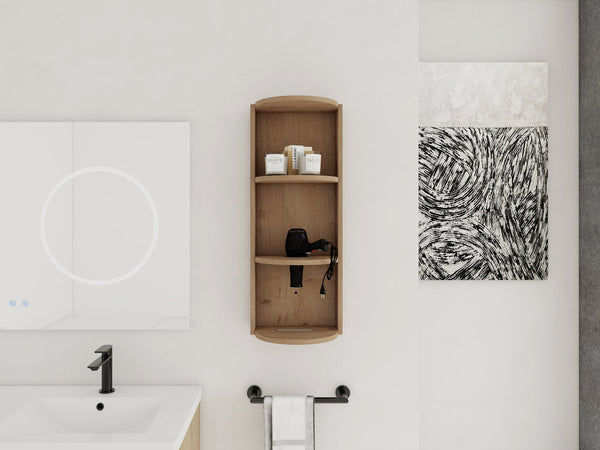 English Elm 12" Bathroom Wall-Mounted Storage Rack with Three-Tier Floating Shelves, Durable Scratch-Resistant Plywood Organizing Solution Imitative Oak W999P277163