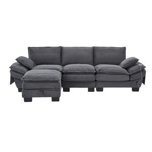 English Elm Sectional Cloud Sofa Modular Deep Seat Corduroy Upholstered Living Room Couch with Storage Dark Gray W395S00133