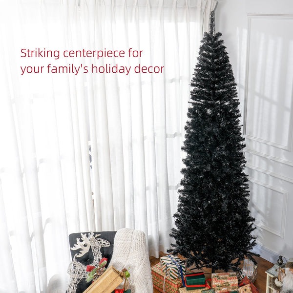 English Elm Homcom 8Ft Slim Black Pencil Christmas Tree - Realistic Douglas Fir For Modern Holiday & Halloween Decor W2225P249616