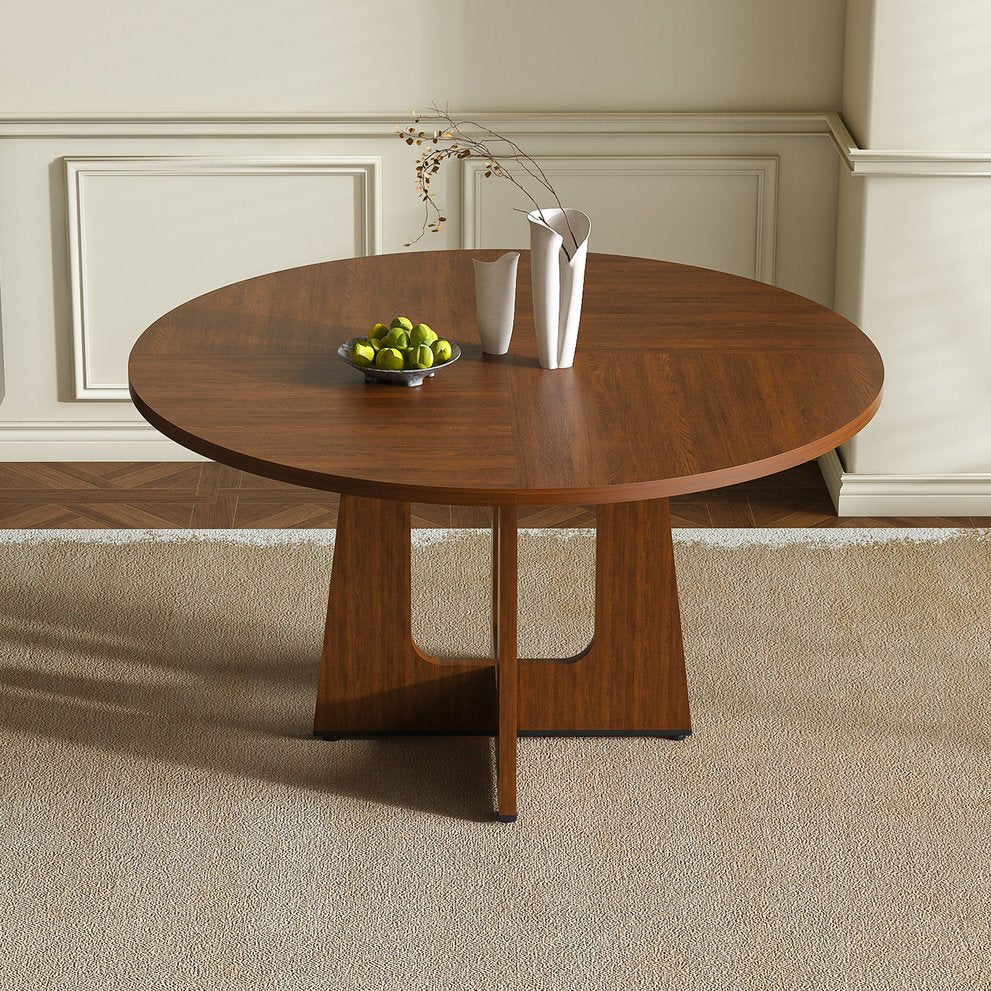 English Elm Round 47" Spiced Table - 4-6 Seat Walnut Farmhouse Dining Table, 300lb MDF Top, Easy Assembly W2700P331235