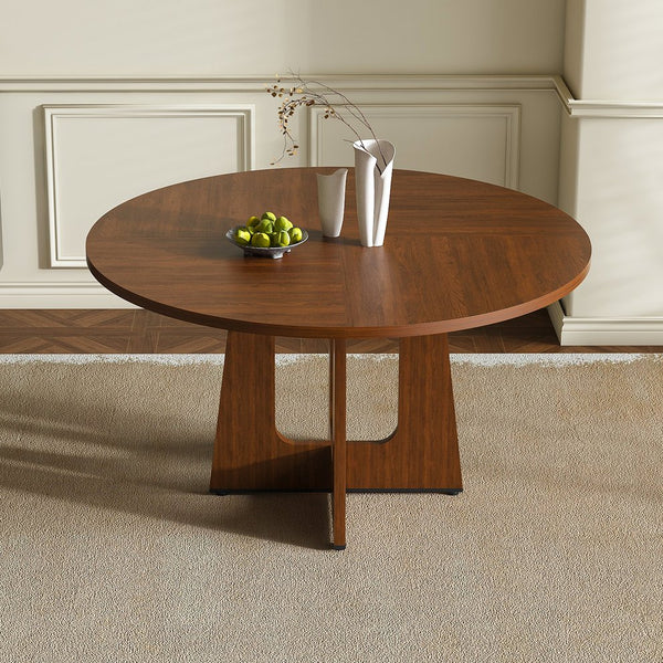 English Elm Round 47" Spiced Table - 4-6 Seat Walnut Farmhouse Dining Table, 300lb MDF Top, Easy Assembly W2700P331235