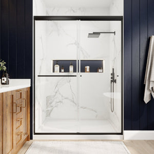 English Elm 50in. Barn Style Sliding Shower Door Matte Black Anodized Frame with Tempered Clear Glass W637123851