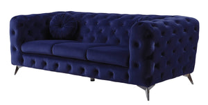 English Elm Atronia Blue Velvet Sofa with Button Tufting, Pocket Coil Seat & Metal Tapered Legs, 660lb Capacity B2726P317195