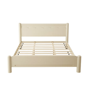 English Elm King Rubberwood Platform Bed with Headboard, 10 Slats, 600lb Support, Beige Finish, No Box Spring Needed W1716S00025
