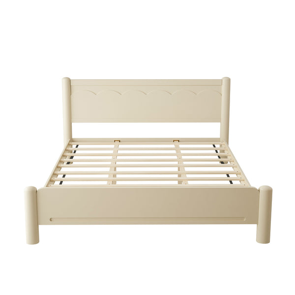 English Elm King Rubberwood Platform Bed with Headboard, 10 Slats, 600lb Support, Beige Finish, No Box Spring Needed W1716S00025