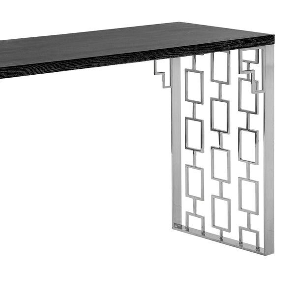 English Elm Xenith Black Console Table with Wood Top & Unique Metal Base — Modern 60"W x 18"D x 33"H, Warranty B2736P354392