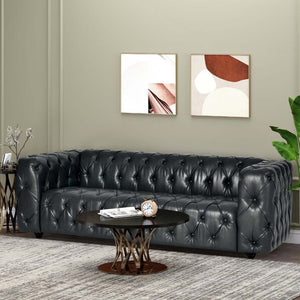 English Elm Mirod Button Tufted Three Seat Pu Sofa with Birch Legs for Living Room N760S0000012B