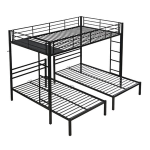 English Elm Full Metal Triple Bunk Bed Full over Twin over Twin with Vertical Ladder, Safety Rails & Shelf Black W2297S00026