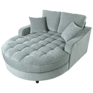 English Elm 55" Modern Chaise Lounge Sofa Bed Upholstered in Soft Chenille with Tufted Round Seat & Pillows, Durable Frame Green N719P256002F