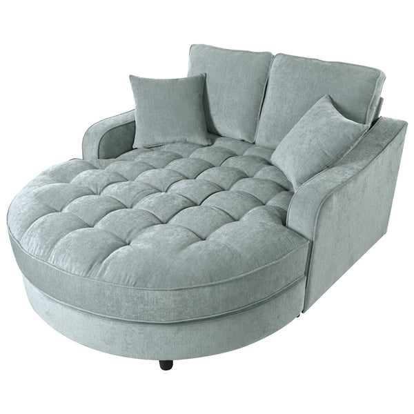 English Elm 55" Modern Chaise Lounge Sofa Bed Upholstered in Soft Chenille with Tufted Round Seat & Pillows, Durable Frame Green N719P256002F