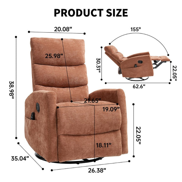 English Elm Heat Massage Swivel Rocker Recliner with 8 Nodes Vibration for Living Room Comfort W3224P322247