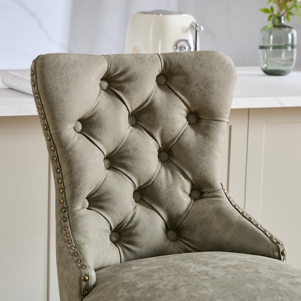 English Elm A&A Mid Century Dining Chair Set of 2 with Curved Ergonomic Walnut Back Upholstered Seat and Metal Legs Olive Green W1143P195202