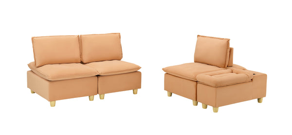 English Elm 88-inch minimalist modern three-seater velvet sofa with movable seats, solid wood frame, 500lb capacity Light Brown W1658S00126