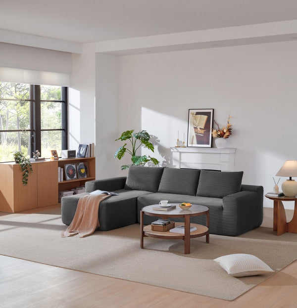 English Elm 105" Cloud Modular Sectional Corduroy Upholstered Deep Seat Sofa for Living Room W3975S00011