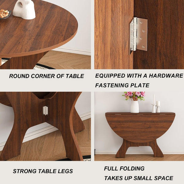 English Elm 43 Inch Foldable Mdf Dining Table with Warm Wood Grain Veneer for Compact Living Walnut W2700P409328