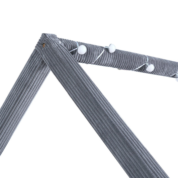 English Elm Full Size Upholstered House Daybed With Led Light Strips, Cozy Grey Corduroy For Stylish Spaces N7500001335E