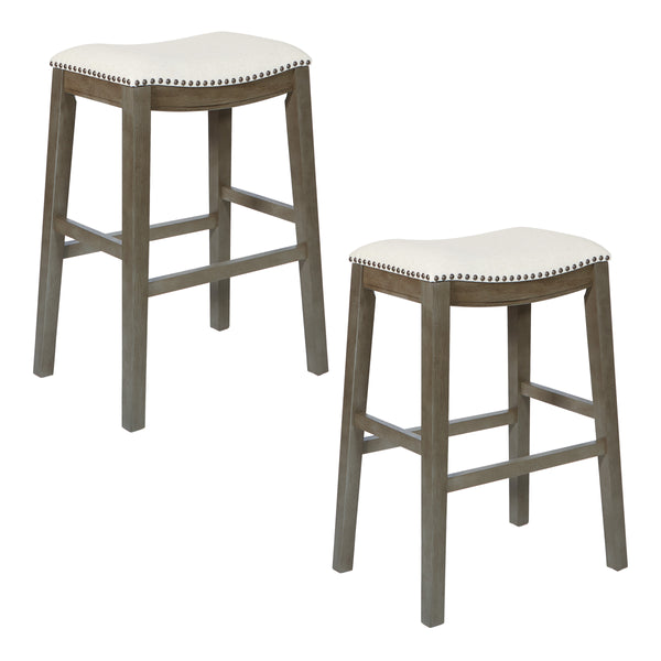 OSP Home Furnishings Saddle Stool 30" - Set of 2 Linen / Antique Grey