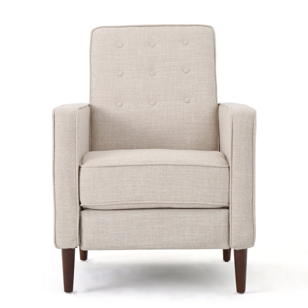 English Elm Christopher Knight Home® - Fabric Recliner Chair Mid-Century Modern Pushback Single Sofa with Tufted Cushion, Birch Legs, Cozy Comfort Wheat 60741.00WET